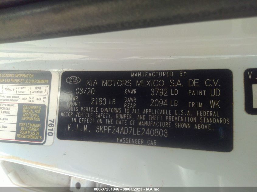 2020 KIA FORTE LXS - 3KPF24AD7LE240803
