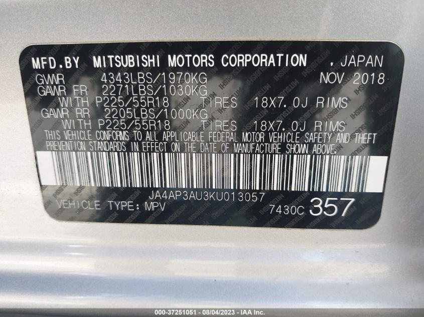 2019 MITSUBISHI OUTLANDER SPORT 2.0 - JA4AP3AU3KU013057