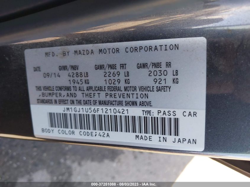 2015 MAZDA MAZDA6 I SPORT - JM1GJ1U56F1210421