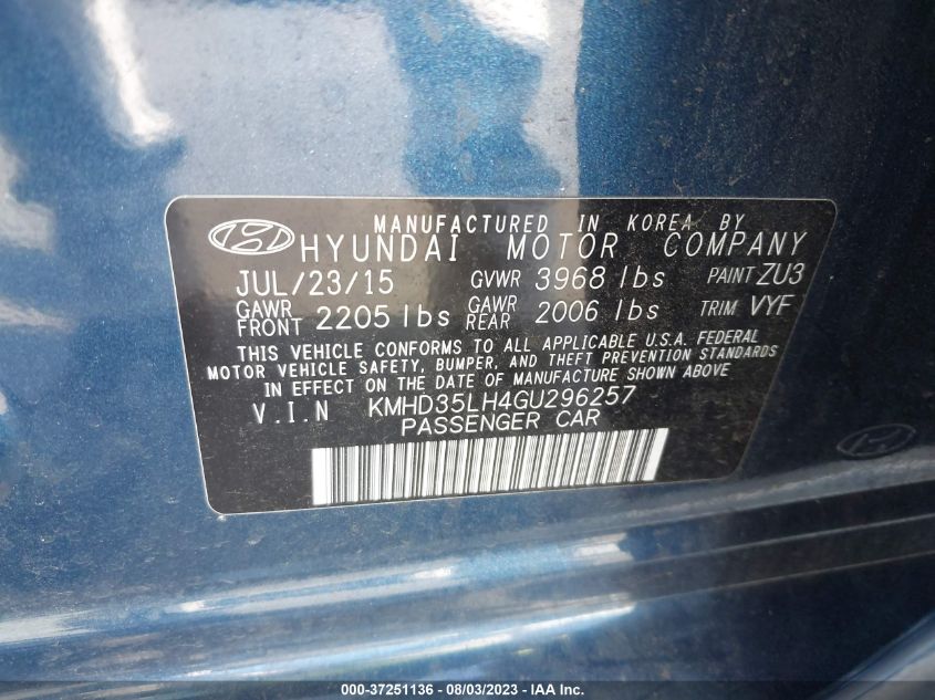2016 HYUNDAI ELANTRA GT - KMHD35LH4GU296257
