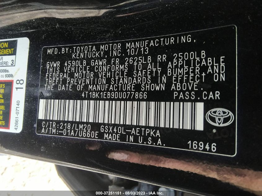 2013 TOYOTA AVALON PREMIUM/TOURING/LIMITED - 4T1BK1EB9DU077866