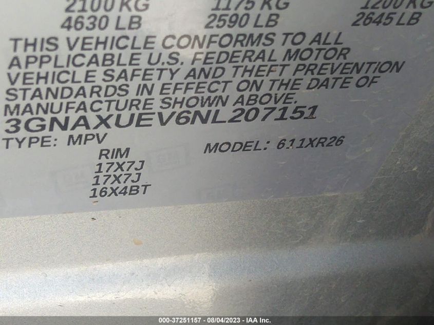 2022 CHEVROLET EQUINOX LT - 3GNAXUEV6NL207151