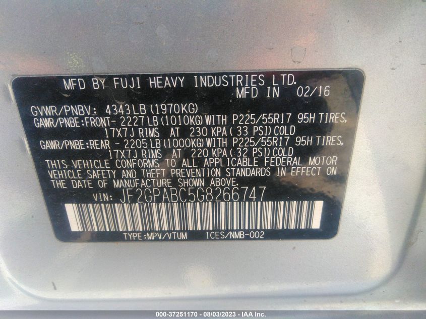 2016 SUBARU CROSSTREK PREMIUM - JF2GPABC5G8266747