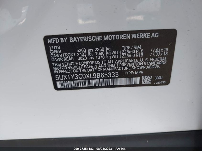 2020 BMW X3 SDRIVE30I - 5UXTY3C0XL9B65333