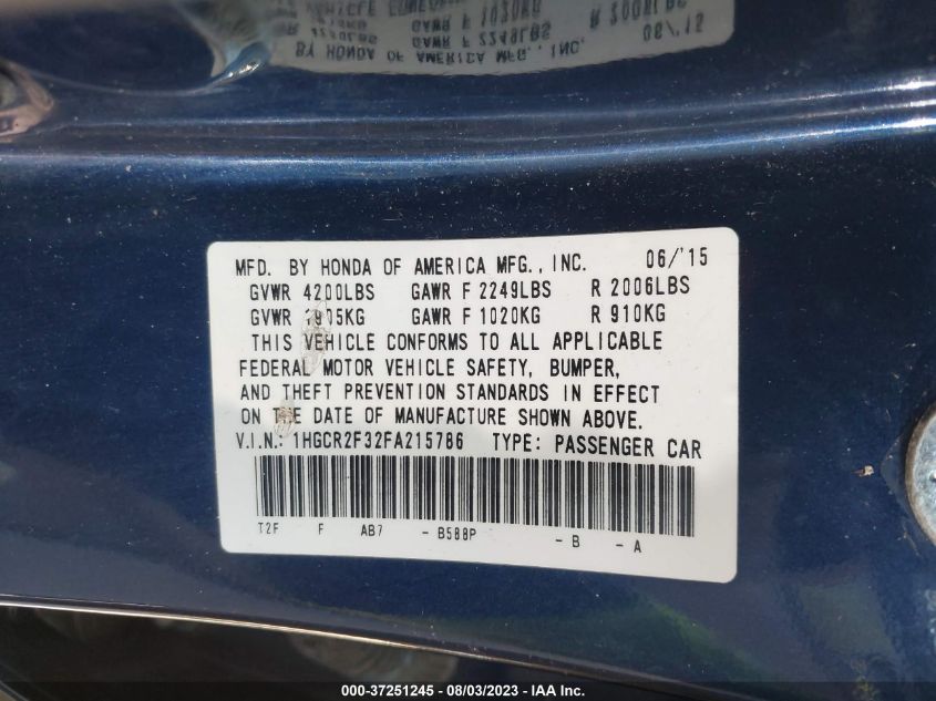 2015 HONDA ACCORD SEDAN LX - 1HGCR2F32FA215786