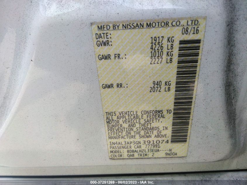 2016 NISSAN ALTIMA 2.5 SR - 1N4AL3AP3GN391074