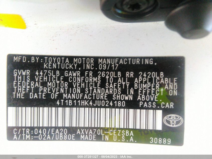 2018 TOYOTA CAMRY L/LE/XLE/SE/XSE - 4T1B11HK4JU024180