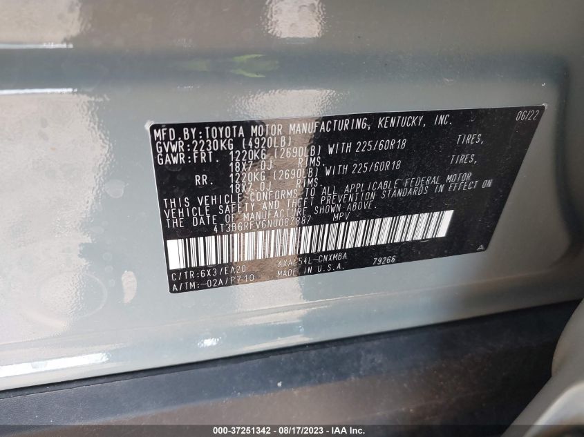 2022 TOYOTA RAV4 HYBRID XLE PREMIUM - 4T3B6RFV6NU087887