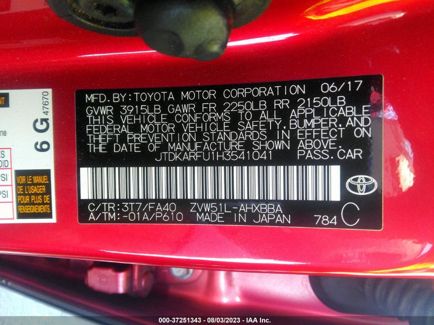 2017 TOYOTA PRIUS TWO/TWO ECO/THREE - JTDKARFU1H3541041
