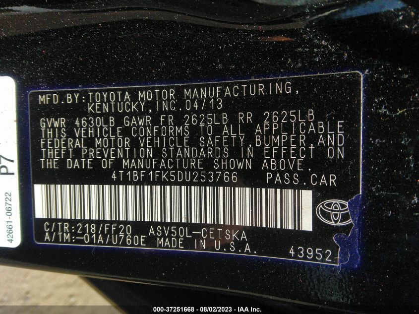 2013 TOYOTA CAMRY SE - 4T1BF1FK5DU253766