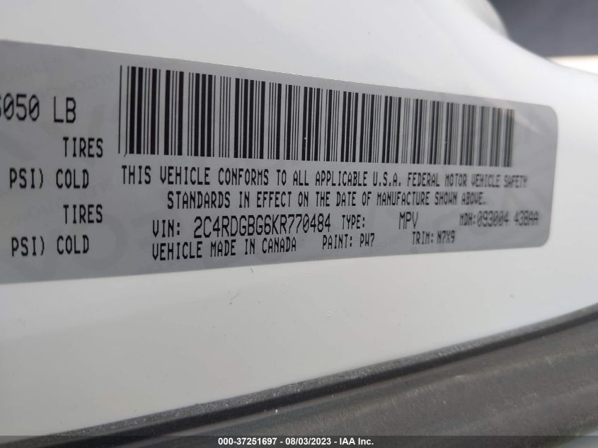 2019 DODGE GRAND CARAVAN SE PLUS - 2C4RDGBG6KR770484