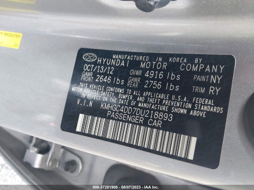2013 HYUNDAI GENESIS 3.8L - KMHGC4DD7DU218893