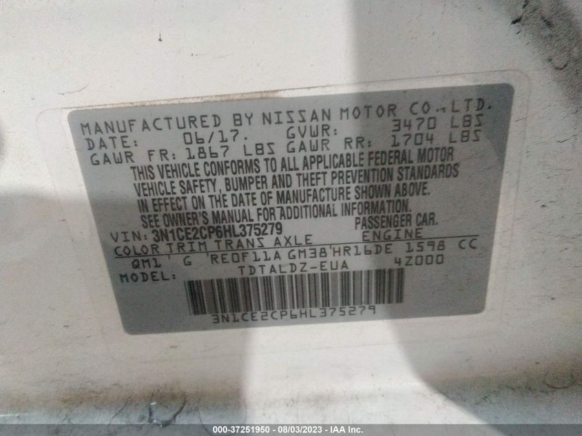 2017 NISSAN VERSA NOTE SV - 3N1CE2CP6HL375279
