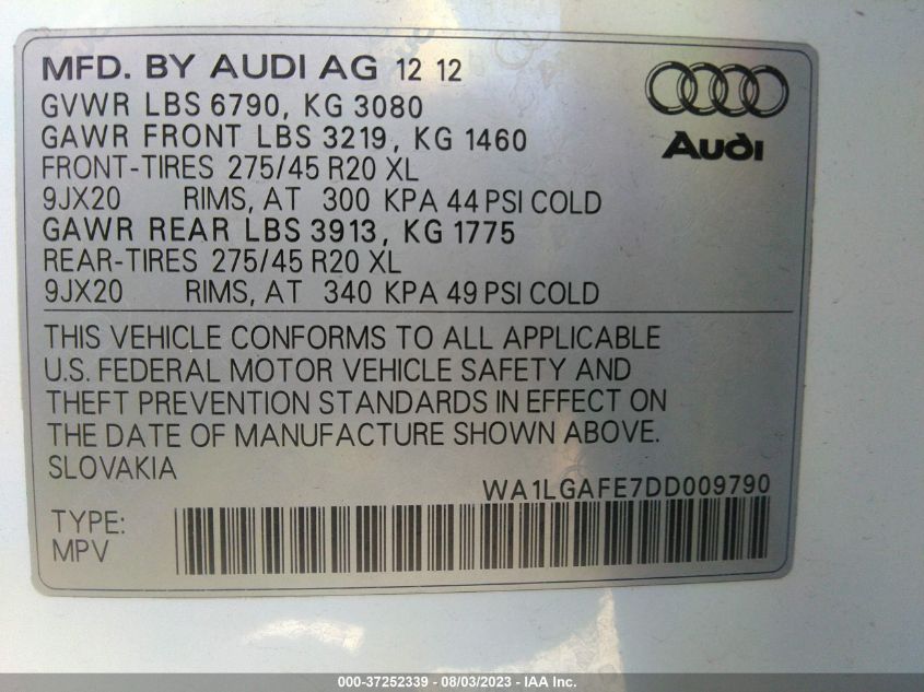 2013 AUDI Q7 3.0T PREMIUM PLUS - WA1LGAFE7DD009790