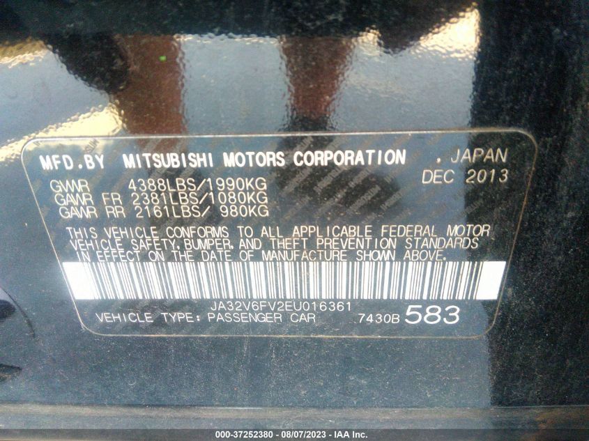 2014 MITSUBISHI LANCER RALLIART - JA32V6FV2EU016361
