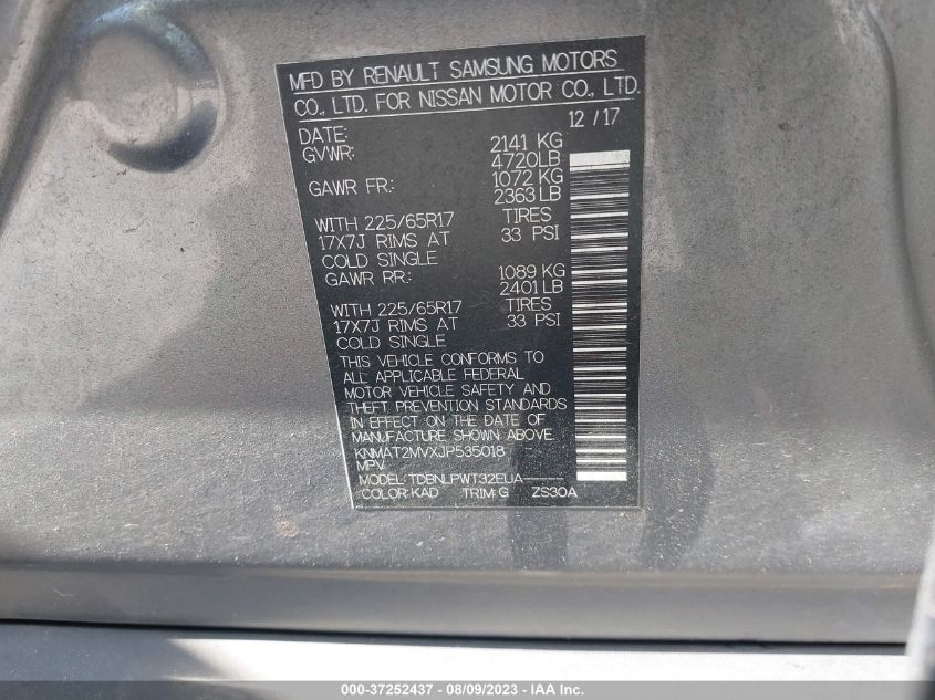 2018 NISSAN ROGUE S - KNMAT2MVXJP535018
