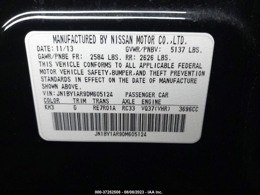 2013 INFINITI M37 JN1BY1AR9DM605124