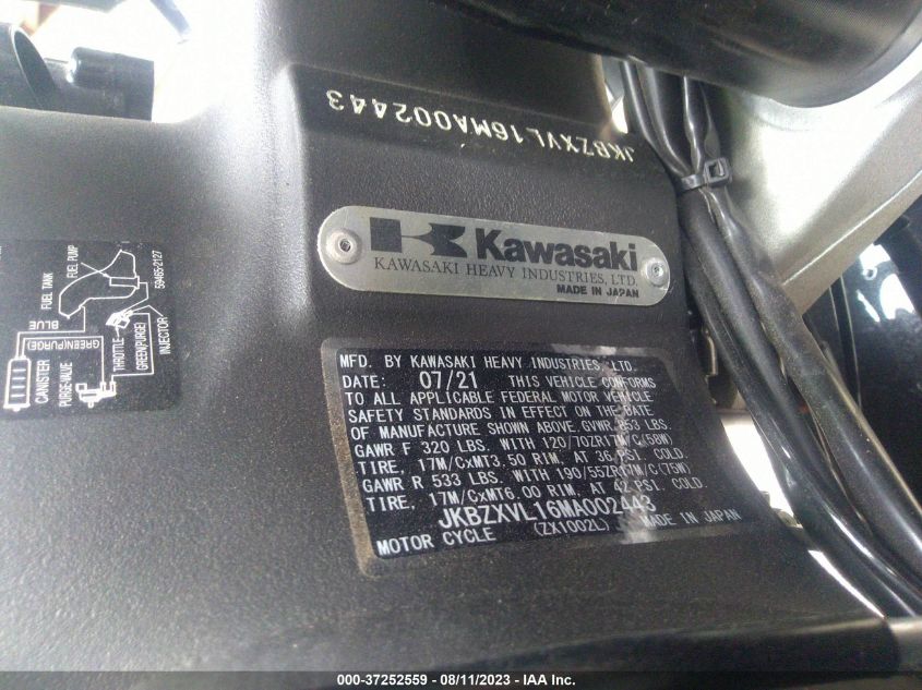 2021 KAWASAKI ZX1002 L JKBZXVL16MA002443