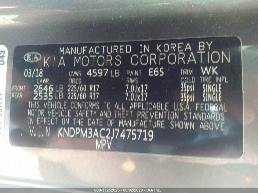 2018 KIA SPORTAGE LX - KNDPM3AC2J7475719