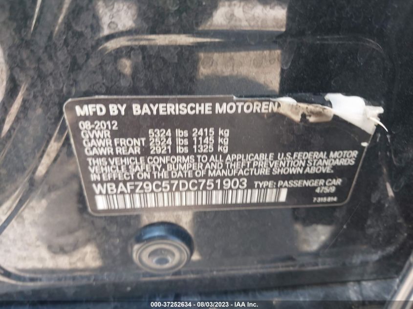 2013 BMW 5 SERIES ACTIVEHYBRID 5 - WBAFZ9C57DC751903