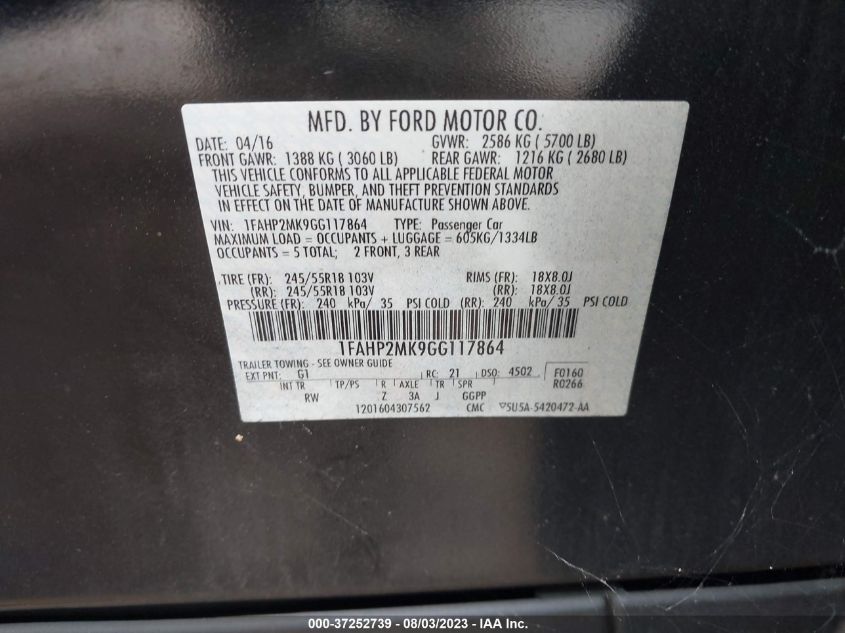 2016 FORD SEDAN POLICE INTERCEPTOR 1FAHP2MK9GG117864