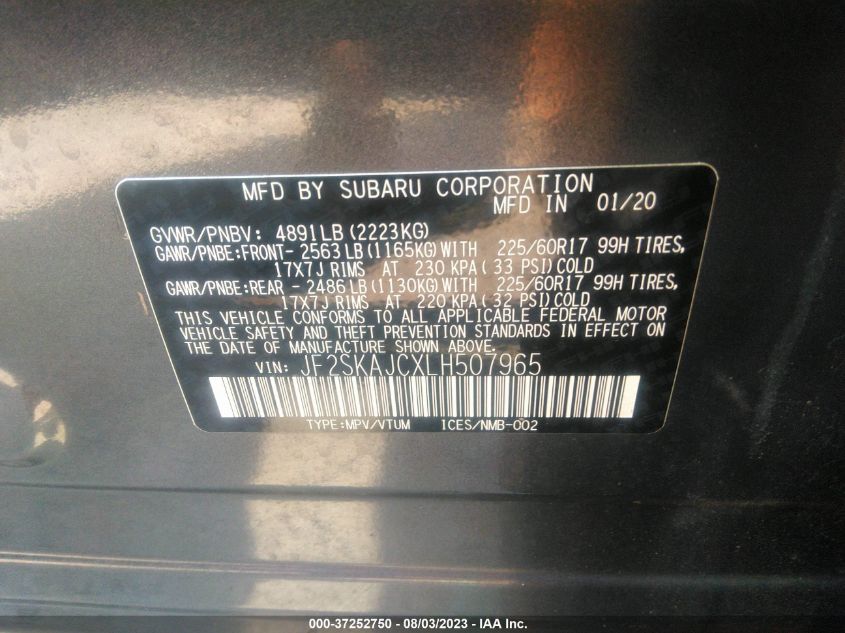 2020 SUBARU FORESTER PREMIUM - JF2SKAJCXLH507965