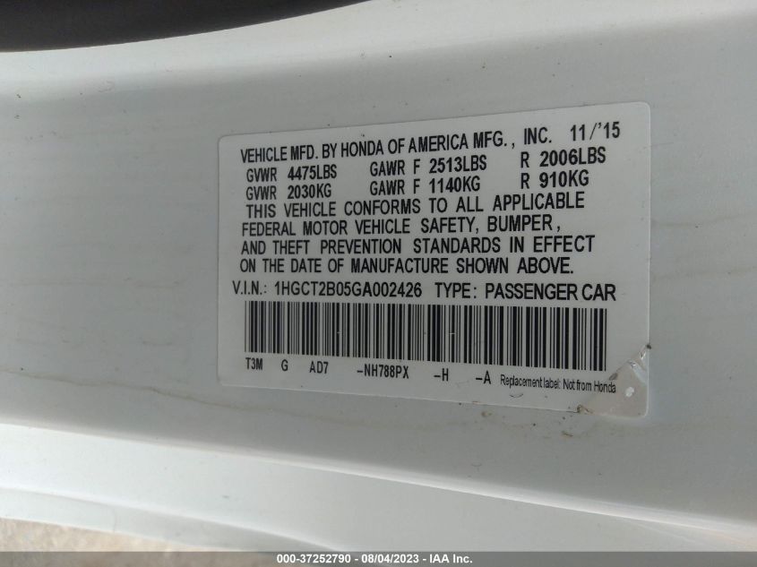 2016 HONDA ACCORD COUPE TOURING - 1HGCT2B05GA002426