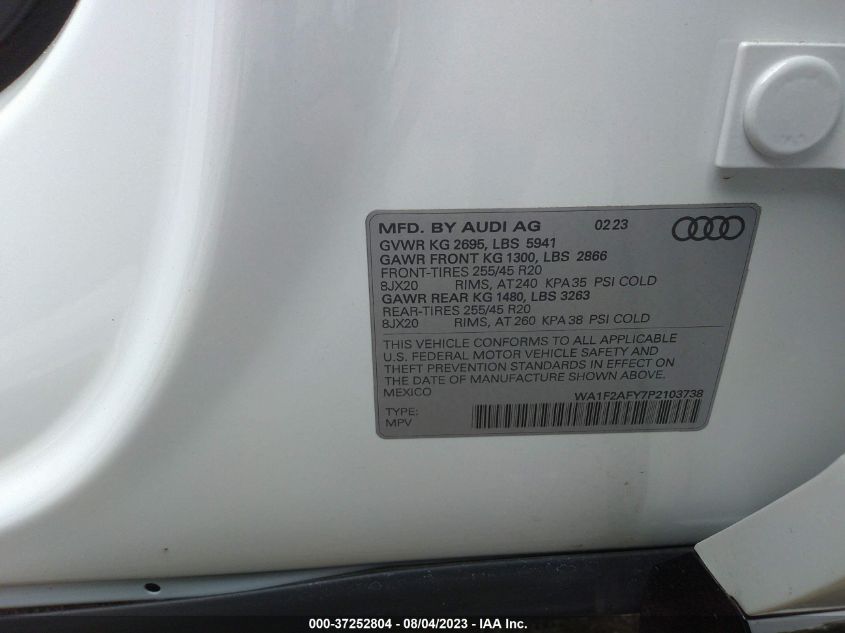 WA1F2AFY7P2103738 Audi Q5 S LINE PRESTIGE 9