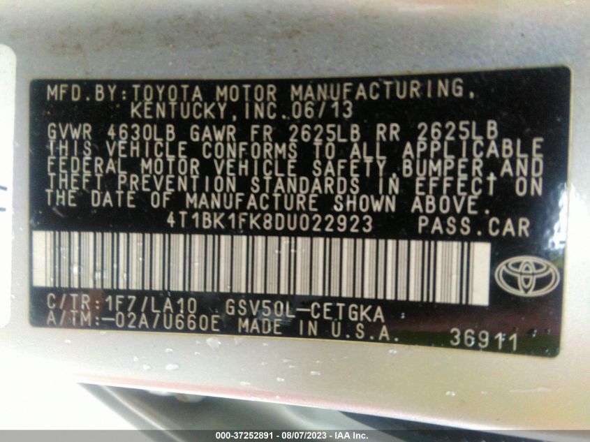 2013 TOYOTA CAMRY XLE - 4T1BK1FK8DU022923