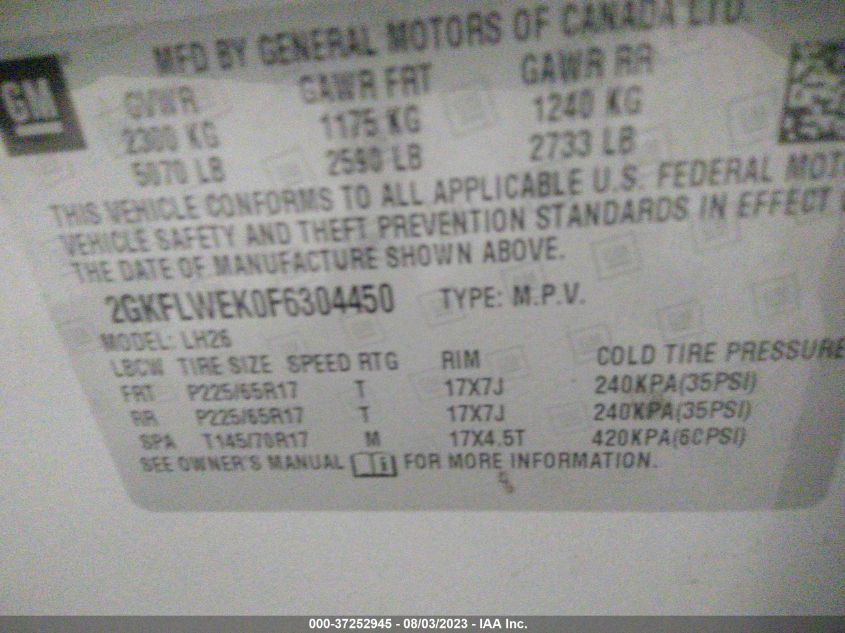 2015 GMC TERRAIN SLE - 2GKFLWEK0F6304450
