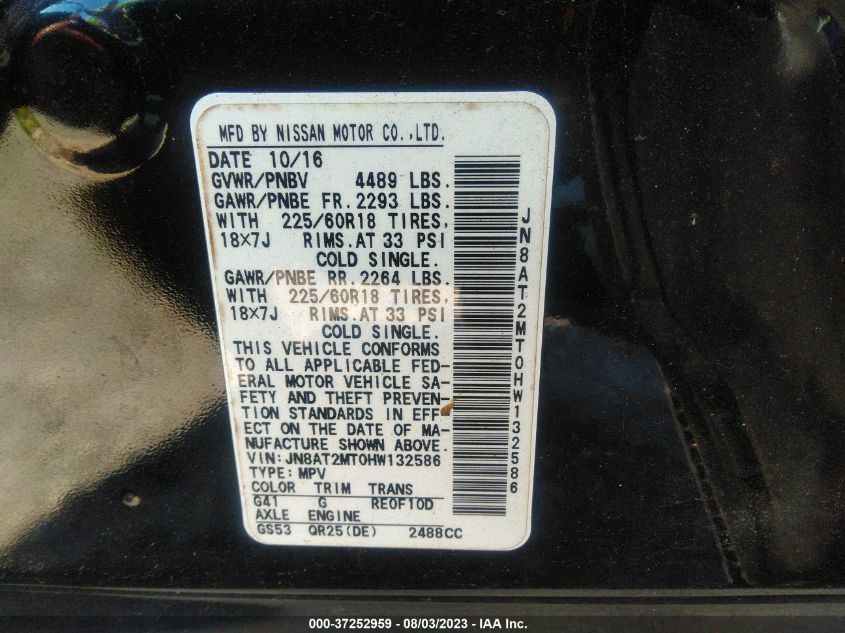 2017 NISSAN ROGUE S/SL/SV - JN8AT2MT0HW132586