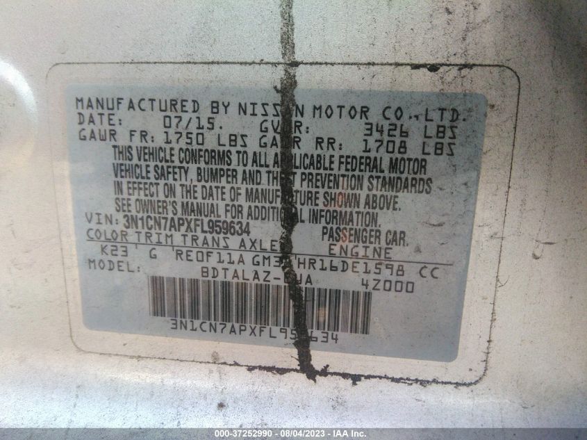 2015 NISSAN VERSA S PLUS - 3N1CN7APXFL959634