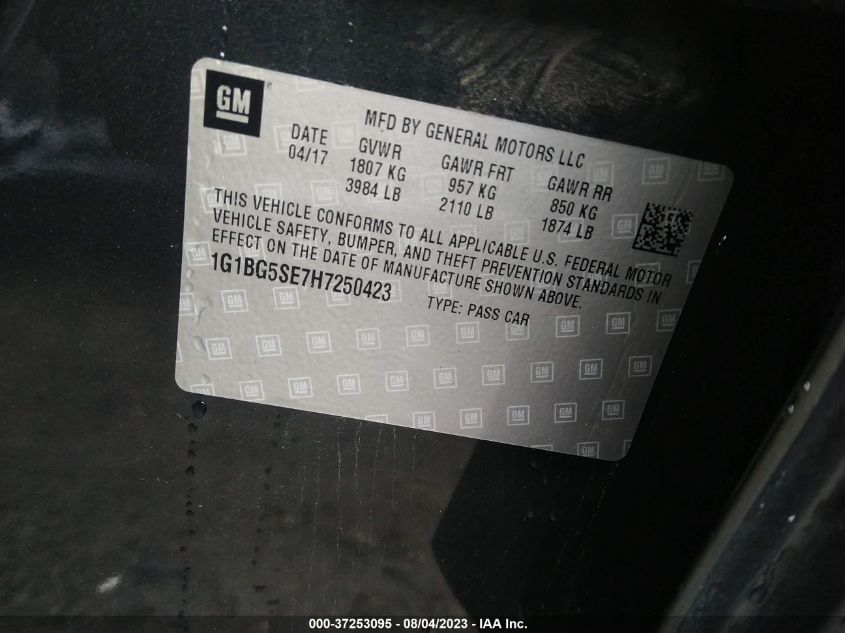 2017 CHEVROLET CRUZE LT - 1G1BG5SE7H7250423