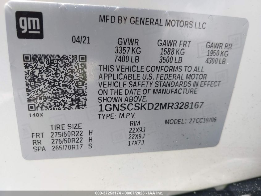 2021 CHEVROLET TAHOE PREMIER - 1GNSCSKD2MR328167