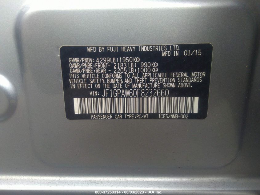 2015 SUBARU IMPREZA WAGON 2.0I SPORT LIMITED - JF1GPAW60F8232660