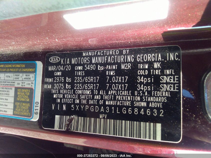 2020 KIA SORENTO LX - 5XYPGDA31LG684632