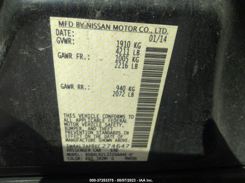 2014 NISSAN ALTIMA 2.5 S - 1N4AL3AP8EC274647
