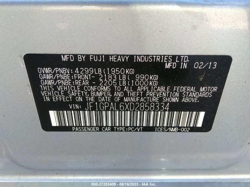 2013 SUBARU IMPREZA WAGON 2.0I SPORT PREMIUM - JF1GPAL6XD2858334