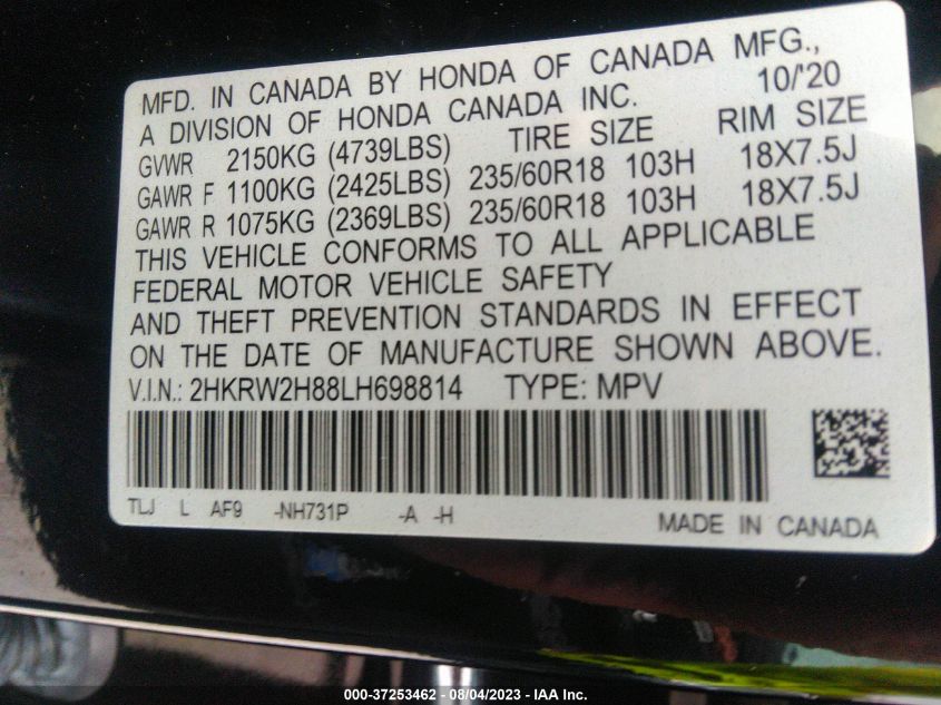 2020 HONDA CR-V EXL - 2HKRW2H88LH698814