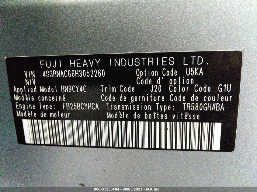 2017 SUBARU LEGACY PREMIUM - 4S3BNAC66H3052260