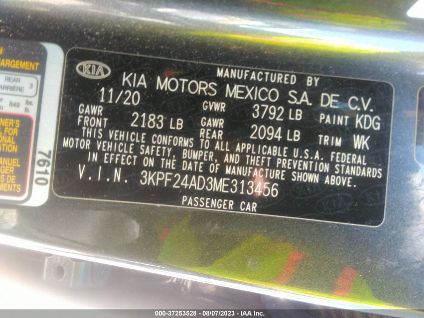 2021 KIA FORTE LXS - 3KPF24AD3ME313456