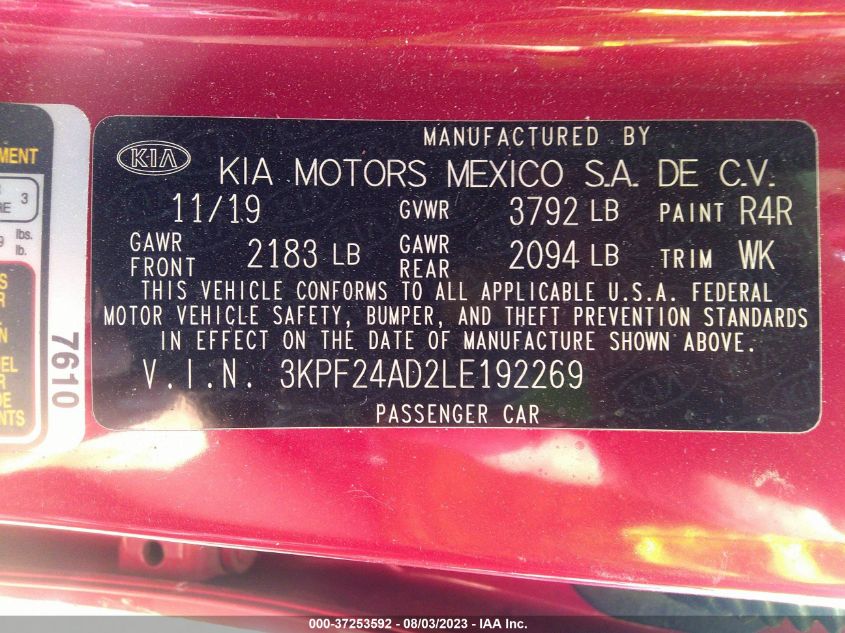 2020 KIA FORTE LXS - 3KPF24AD2LE192269