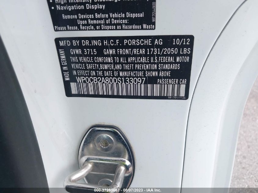 2013 PORSCHE BOXSTER S - WP0CB2A80DS133097