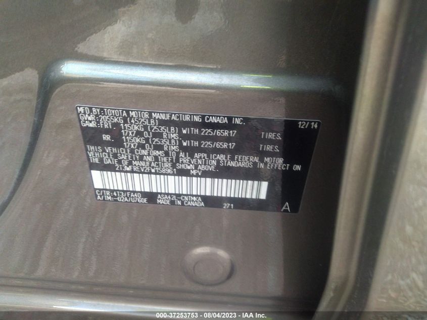 2015 TOYOTA RAV4 XLE - 2T3WFREV2FW158961