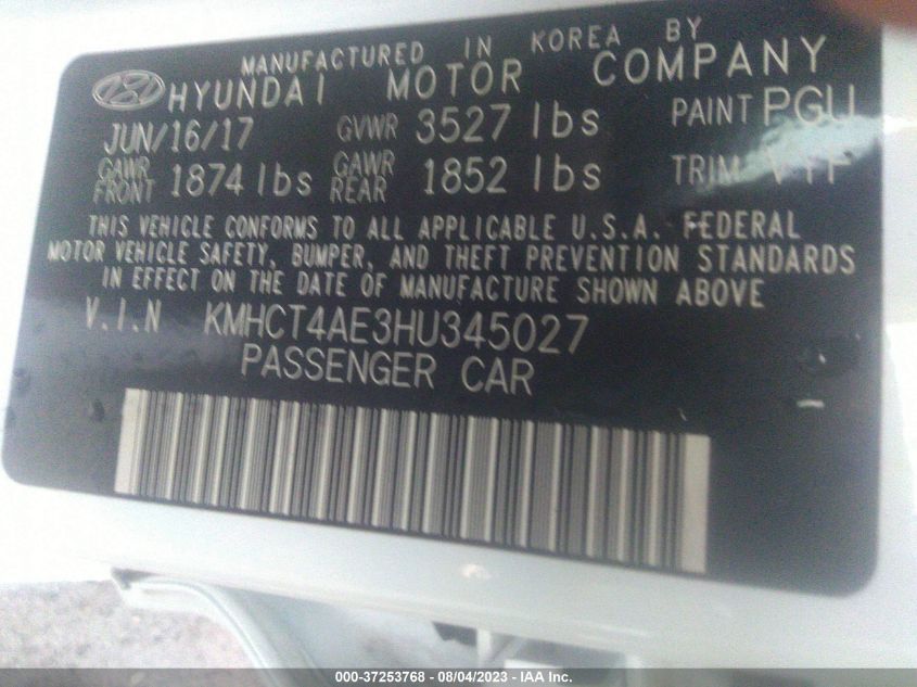 2017 HYUNDAI ACCENT VALUE EDITION - KMHCT4AE3HU345027