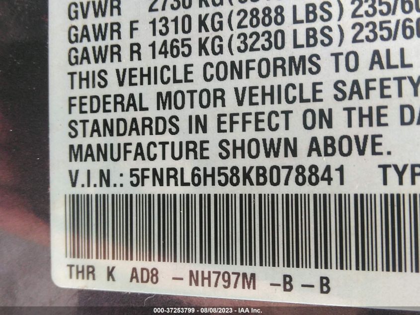 2019 HONDA ODYSSEY EX - 5FNRL6H58KB078841