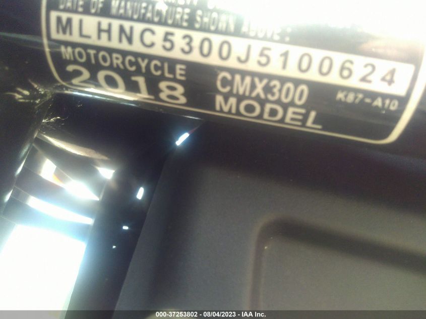 2018 HONDA CMX300 MLHNC5300J5100624