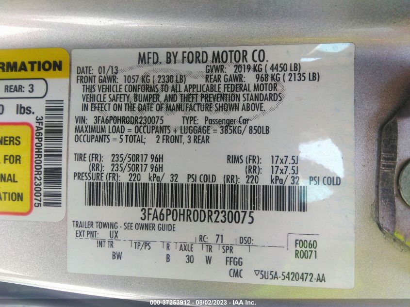 2013 FORD FUSION SE - 3FA6P0HR0DR230075