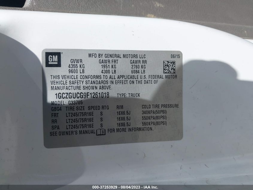 2015 CHEVROLET EXPRESS 3500 WORK VAN 1GCZGUCG9F1261018