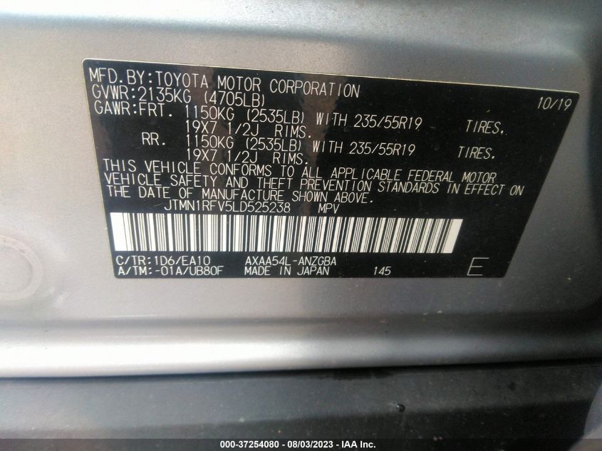 2020 TOYOTA RAV4 LIMITED - JTMN1RFV5LD525238